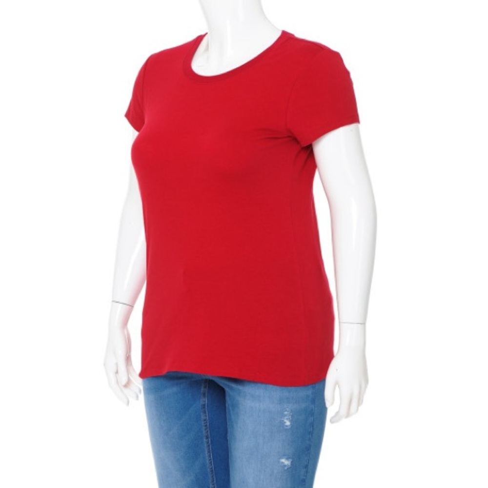 (64000-WHT) WOMEN PLUS SIZE ROUND NECK SHORT SLEEVE BASIC SOLID TOP TEE - Picture 2 of 3